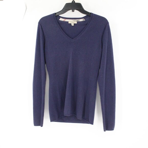 Burberry London sweater Women small cashmere v-neck knit nova check elbow patch - Picture 1 of 11